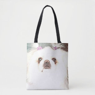 Cute White Pekingese Dog Tote Bag