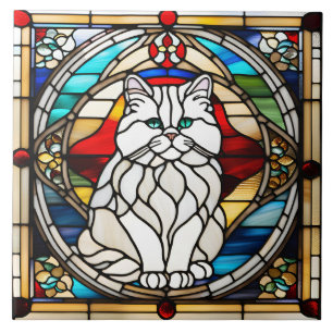 Cute White Persian Cat Decorative Ceramic Tile