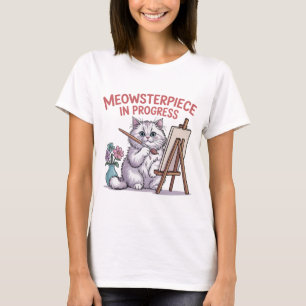 Cute White Persian Cat Painting Art Funny  T-Shirt