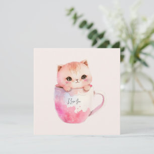 Cute White-Pink Cat in a Tea Cup (2)