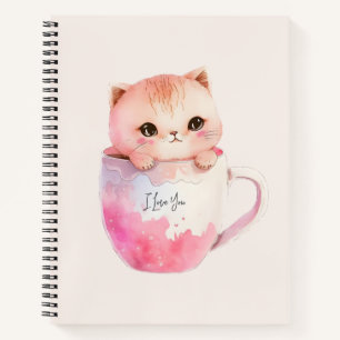 Cute White-Pink Cat in a Tea Cup (2) Notebook