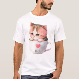 Cute White-Pink Cat in a Tea Cup (2) T-Shirt
