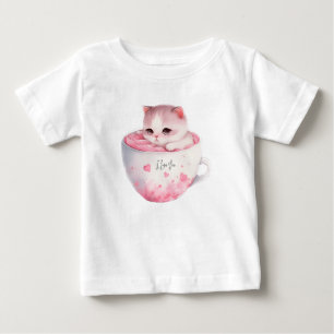 Cute White-Pink Cat in a Tea Cup (3) Baby T-Shirt