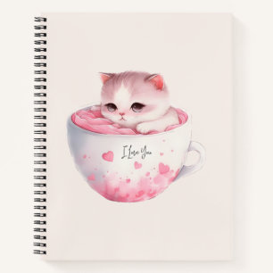 Cute White-Pink Cat in a Tea Cup (3) Notebook