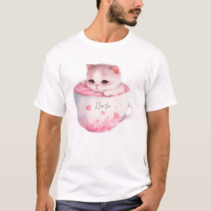 Cute White-Pink Cat in a Tea Cup (3) T-Shirt