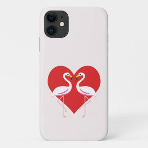 Cute White Pink Flamingos with Red Heart Case-Mate iPhone Case