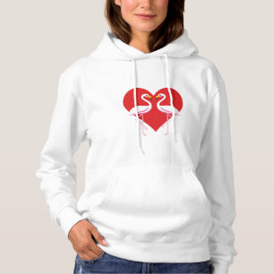 Cute White Pink Flamingos with Red Heart Hoodie