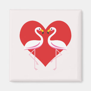 Cute White Pink Flamingos with Red Heart Magnet