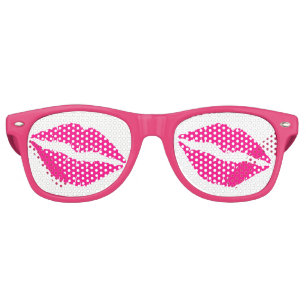 Cute white pink kisses pattern neck tie retro sunglasses