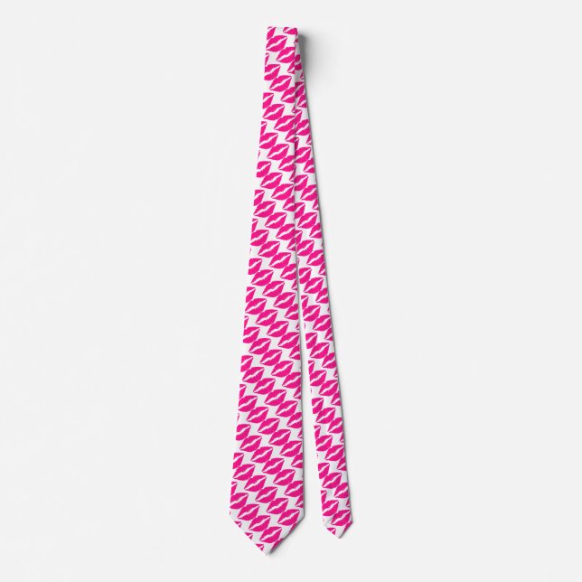 Cute white pink kisses pattern tie (Front)