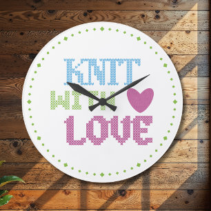 Cute white pink knit with love  large clock