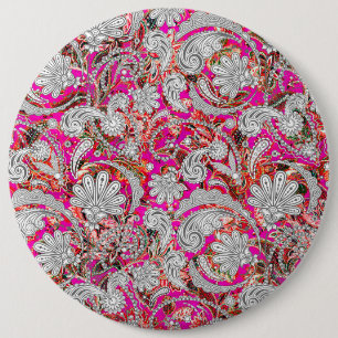 Cute white pink paisley patterns 6 cm round badge