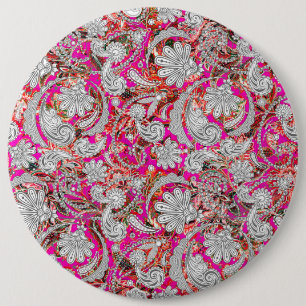 Cute white pink paisley patterns 6 cm round badge