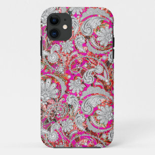 Cute white pink paisley patterns iPhone 11 case