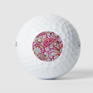 Cute white pink paisley patterns golf balls