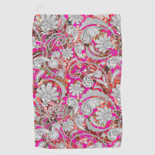 Cute white pink paisley patterns golf towel
