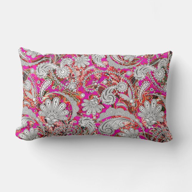 Cute white pink paisley patterns lumbar cushion (Front)