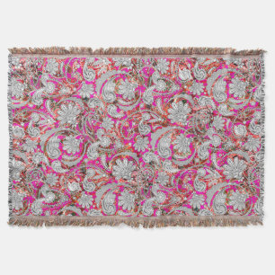 Cute white pink paisley patterns throw blanket