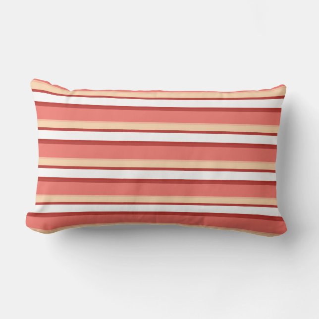 Cute white pink stripes lumbar cushion (Front)