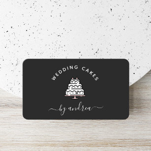 Cute White & Pink Wedding Cake Logo Event Planner Business Card