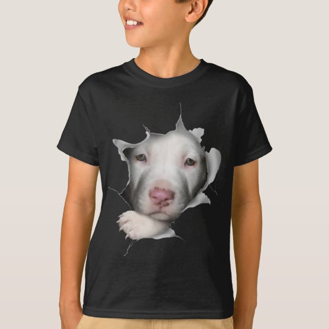 Cute White Pitbull Face Inside Me T-Shirt (Front)