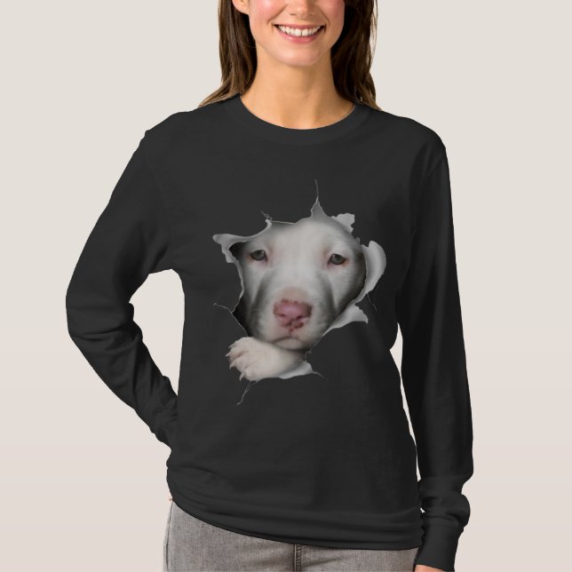Cute White Pitbull Face Inside Me T-Shirt (Front)