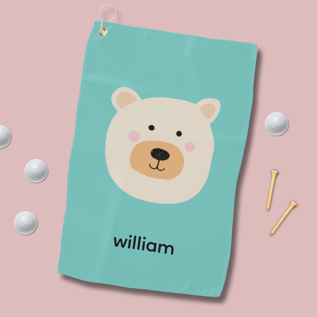 Cute white polar bear  golf towel (Cute white bear golf towel.  Customize with your own name, initials or choice of text.)