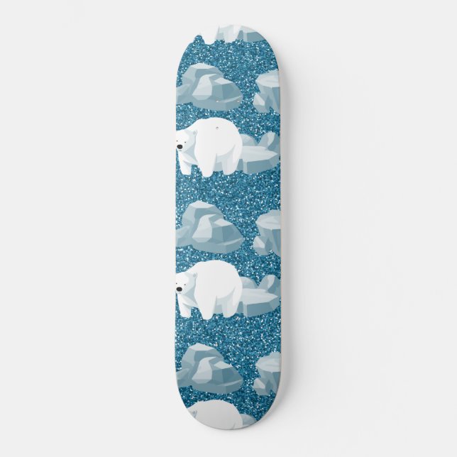 Cute White Polar Bear North Wild Animal Blue Cold Skateboard (Front)