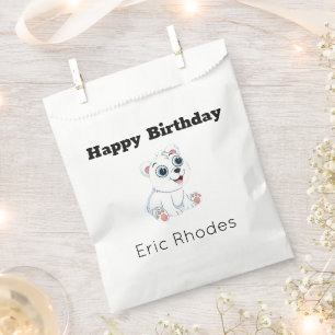 Cute white polar bear on grey birthday favour bags