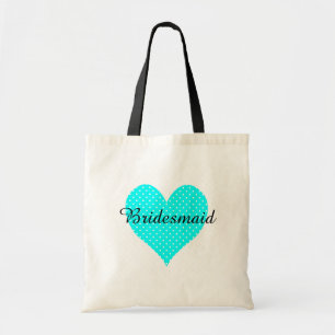 Cute White Polka Dot Aqua Heart Bridesmaid Tote Bag