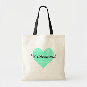 Cute White Polka Dot Aquamarine Heart Bridesmaid Tote Bag