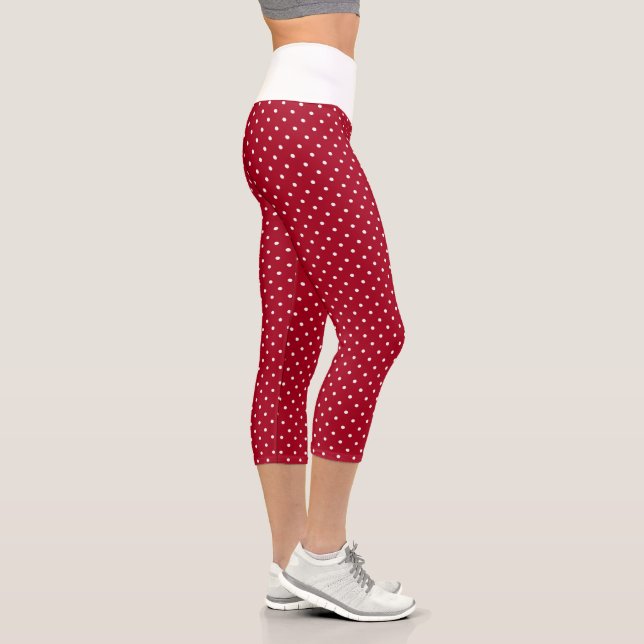 Cute White Polka Dots on Red Capri Leggings (Right)