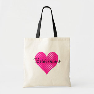 Cute White Polka Dotted Deep Pink Heart Tote Bag