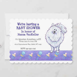 Cute White Pomeranian Baby Shower Invitation
