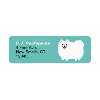 Cute White Pomeranian Cartoon Dog Return Address