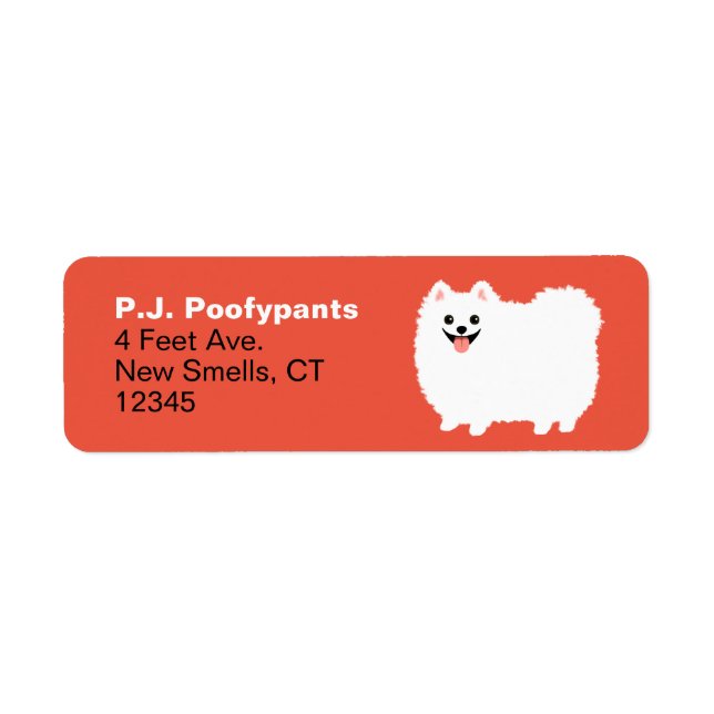 Cute White Pomeranian Cartoon Dog Return Address (Front)