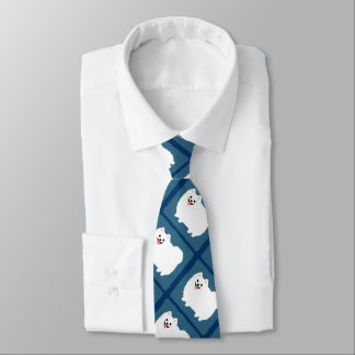 Cute White Pomeranian Cartoon Dogs Pattern Tie