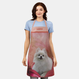 Cute White Pomeranian Dog Personalised Apron