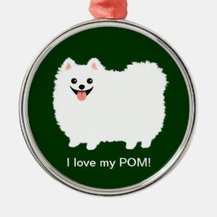 Cute White Pomeranian   Fluffy Pommy Custom Metal Tree Decoration
