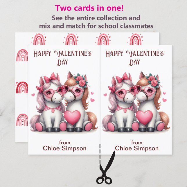 Cute White Ponies Kid's Valentine Classroom Card (Creator Uploaded)