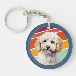 Cute White Poodle Dog Retro Background Key Ring