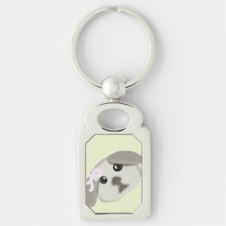 Cute White Puppy Art Silver Keychain
