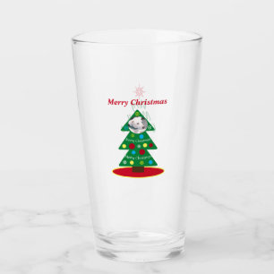 Cute White Puppy Dog Colourful Christmas Green Tre Glass