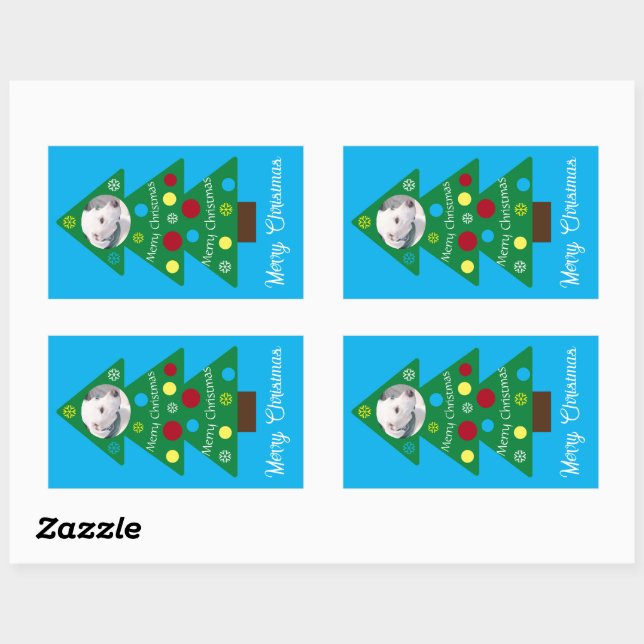 Cute White Puppy Dog Colourful Christmas Tree Blue Rectangular Sticker (Sheet)