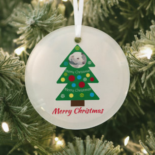 Cute White Puppy Dog Colourful Christmas Tree Clea Glass Tree Decoration
