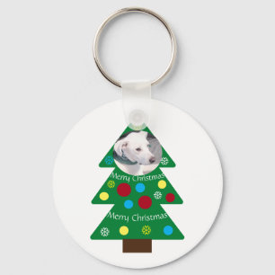 Cute White Puppy Dog Colourful Christmas Tree Pooc Key Ring