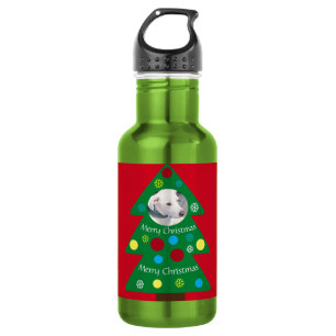 Cute White Puppy Dog Colourful Christmas Tree Red 532 Ml Water Bottle