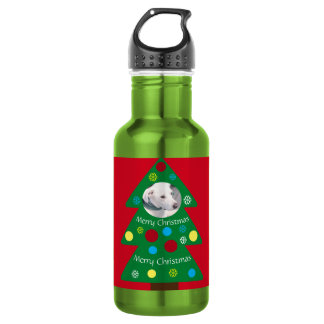 Cute White Puppy Dog Colourful Christmas Tree Red 532 Ml Water Bottle