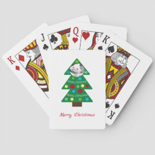Cute White Puppy Dog Colourful Christmas Tree Xmas Playing Cards