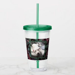 Cute White Puppy Dog Shamrocks and Clovers Green Acrylic Tumbler